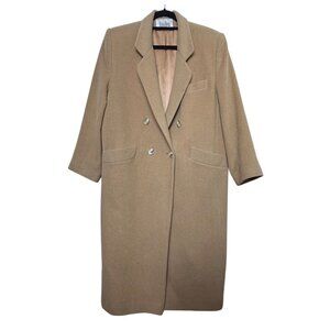 VTG Neiman Marcus Double-Breasted Camel Hair Coat With Satin Lining Sz L